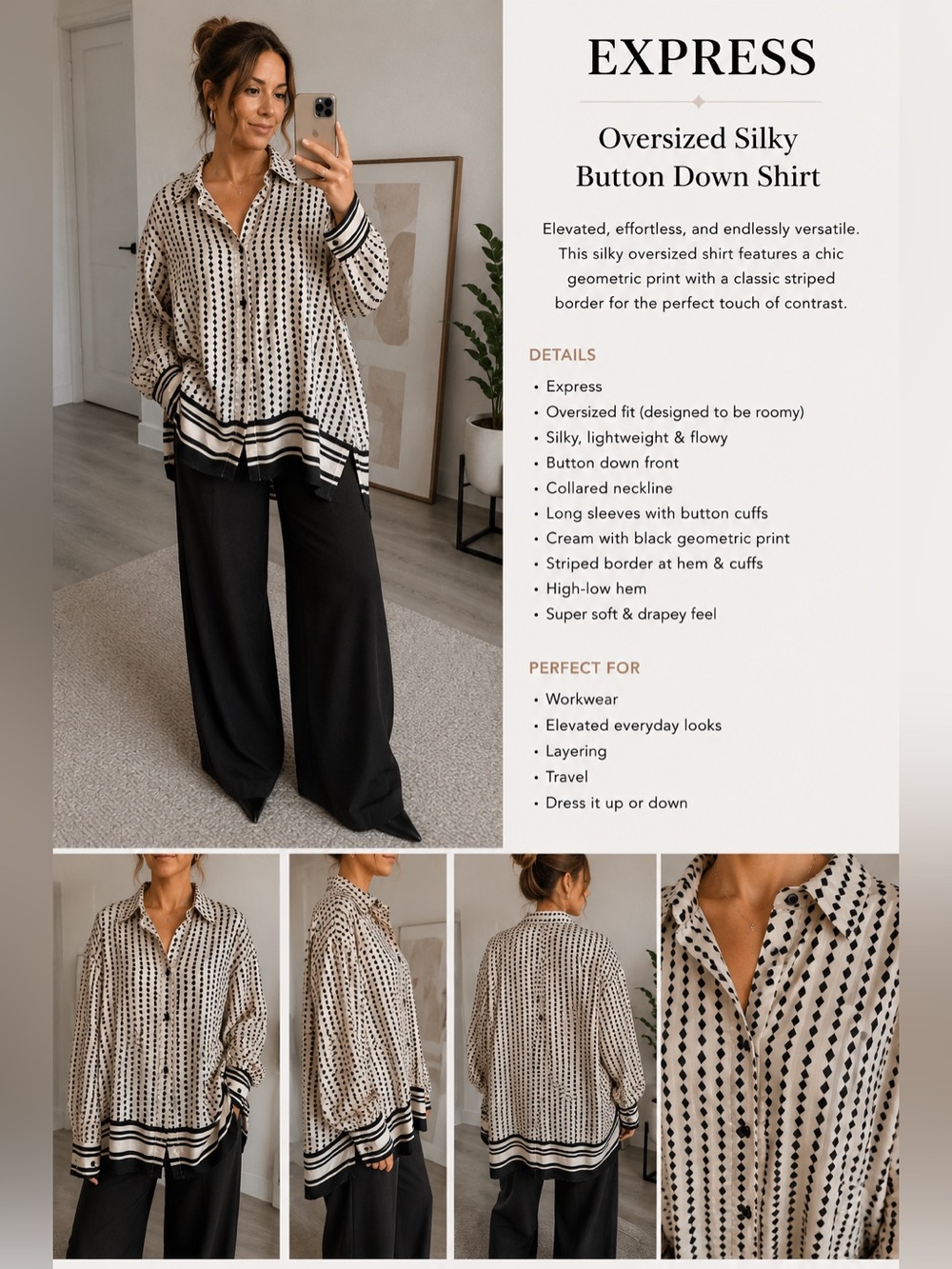 Express Oversized Silky Button Down Shirt